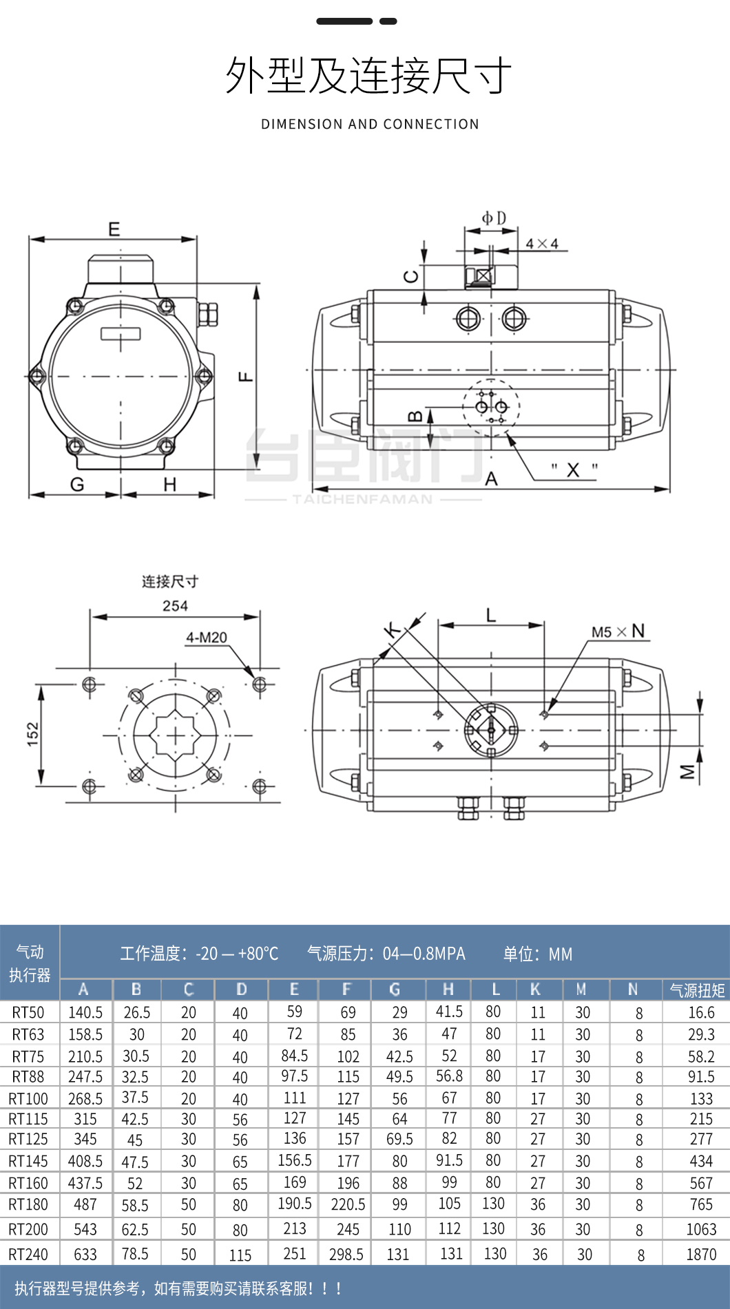 RT氣動執(zhí)行器連接尺寸 RT氣動執(zhí)行器連接尺寸